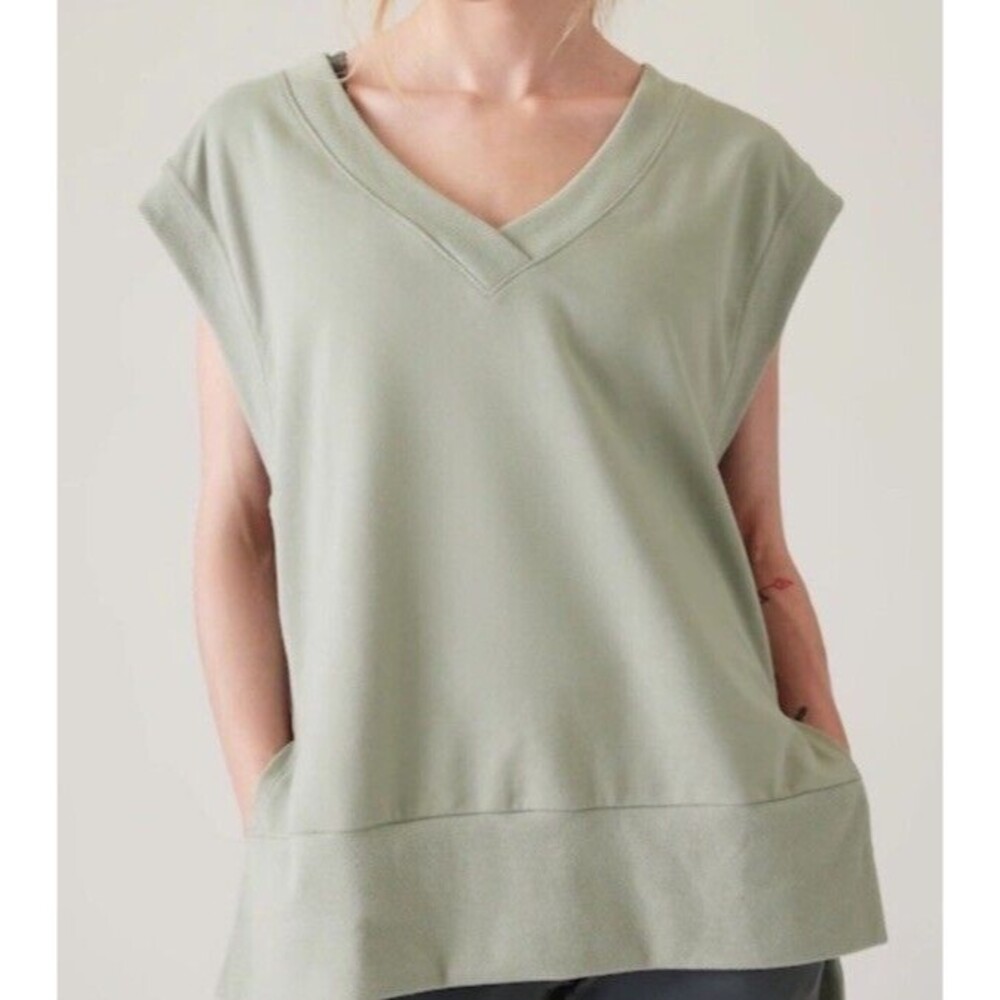 Athleta Sweatshirt Green RetroTerry V Neck